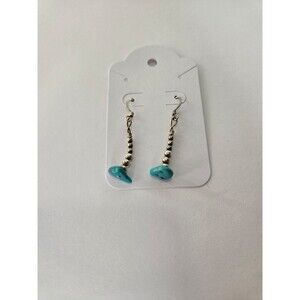 Faux Turquoise Chip Earrings with Silver Beads Dangle Earrings